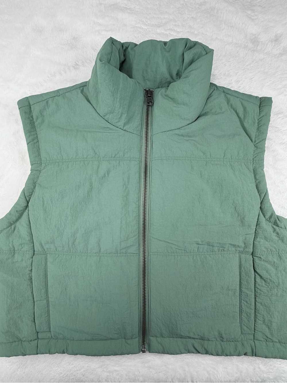 Thread & Supply Sage Green Puffer Vest - Sleeveless Zip Front